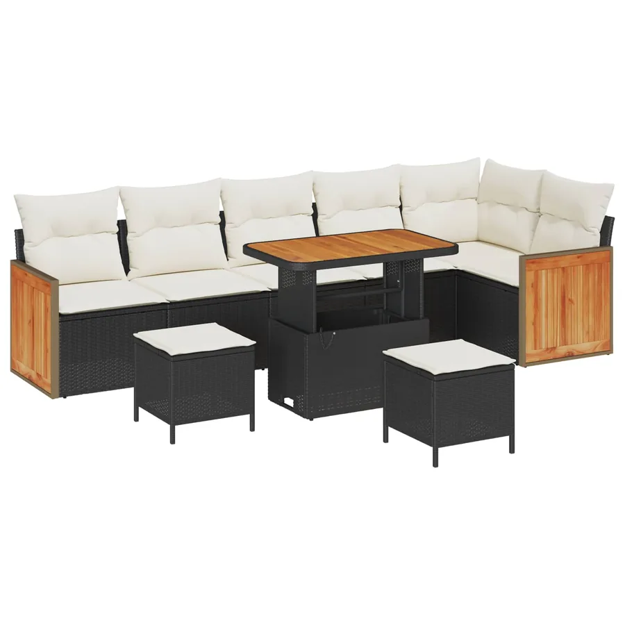 Ensemble de canapé de jardin avec coussin 9 pcs Noir et Crème - 2