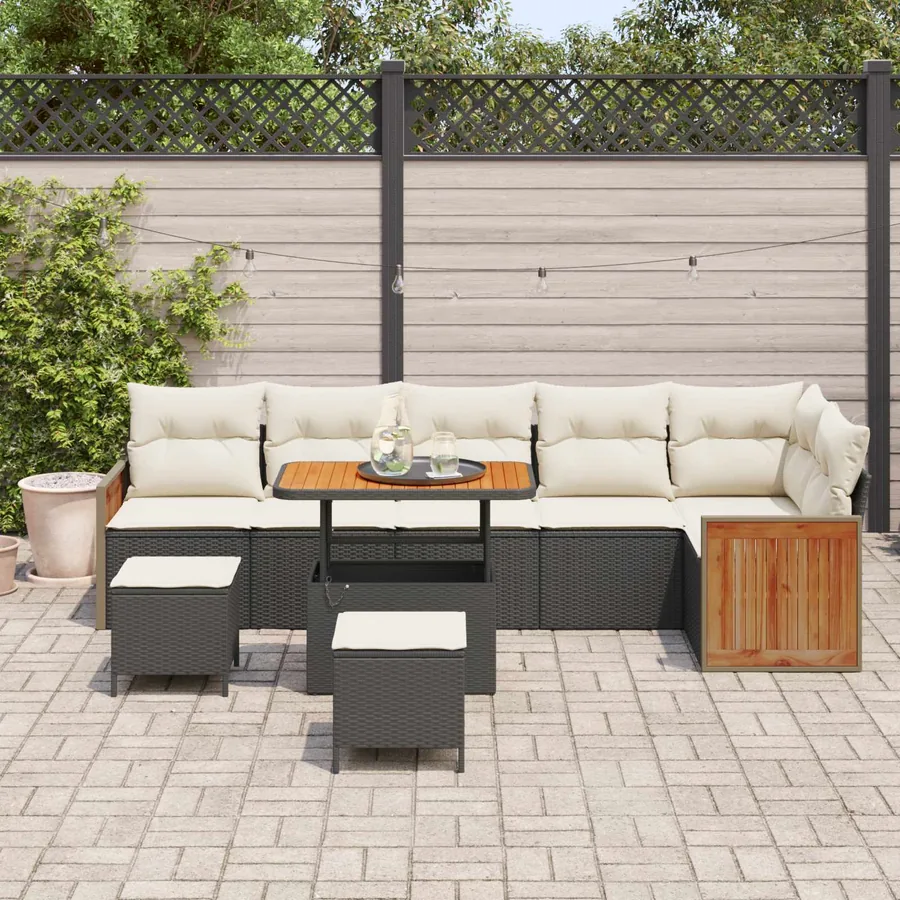 Ensemble de canapé de jardin avec coussin 9 pcs Noir et Crème - 3