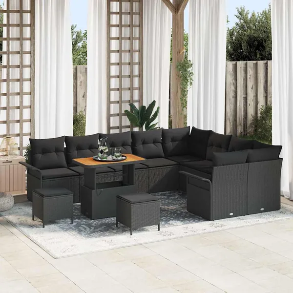 Ensemble de canapé de jardin avec coussin 12 pcs Noir