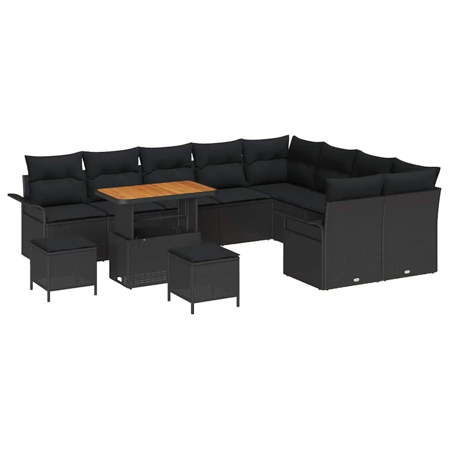 Ensemble de canapé de jardin avec coussin 12 pcs Noir - 2