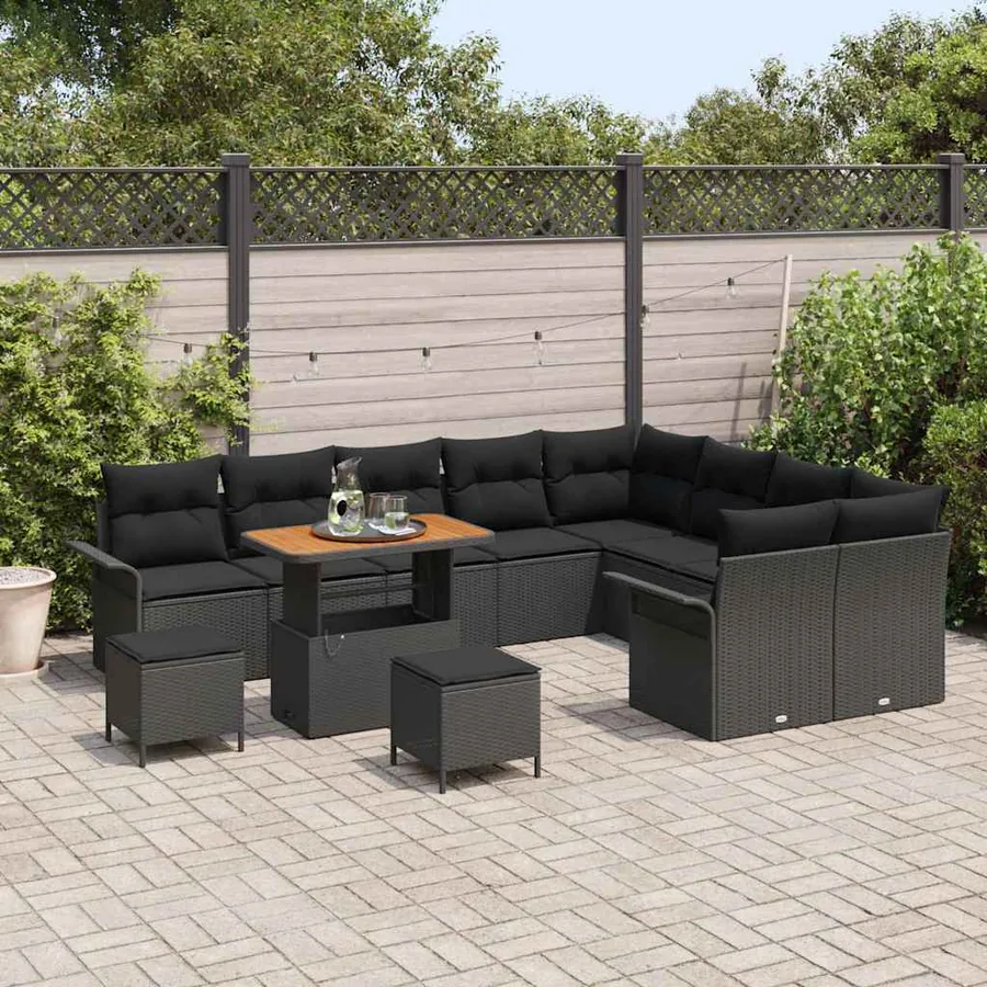 Ensemble de canapé de jardin avec coussin 12 pcs Noir - 3