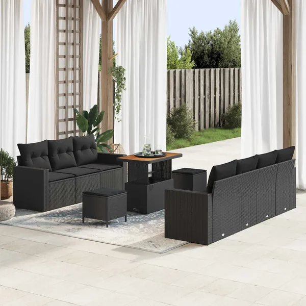 Ensemble de canapé de jardin avec coussin 10 pcs Noir