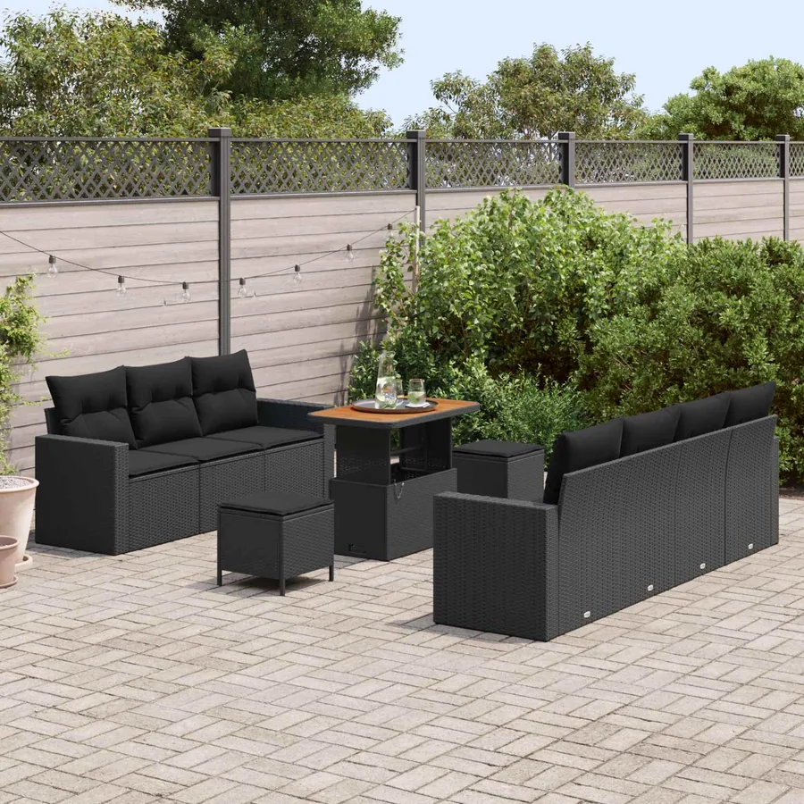 Ensemble de canapé de jardin avec coussin 10 pcs Noir - 3