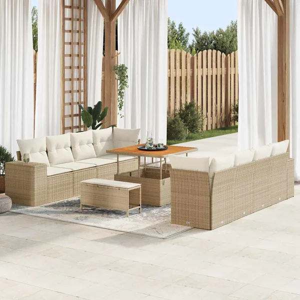 Ensemble de canapé de jardin 11 pcs Beige et crème polyrotin