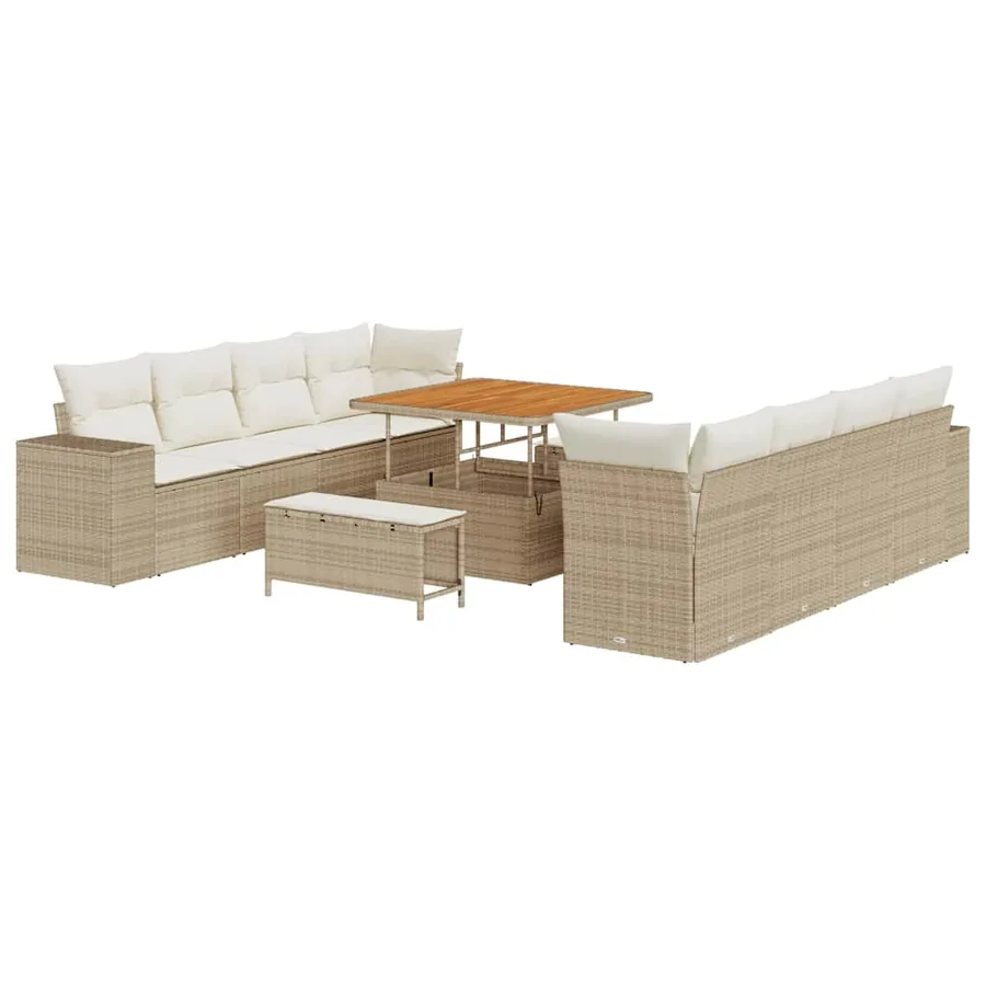 Ensemble de canapé de jardin 11 pcs Beige et crème polyrotin - 2