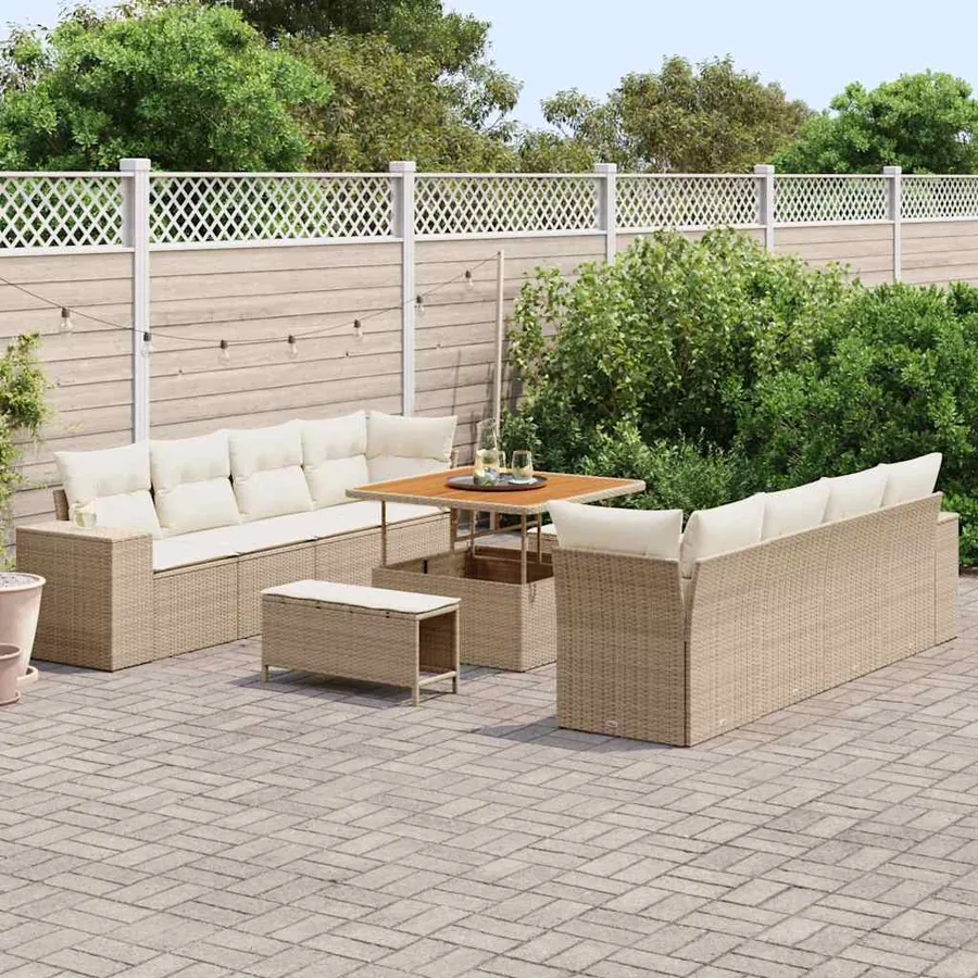 Ensemble de canapé de jardin 11 pcs Beige et crème polyrotin - 3