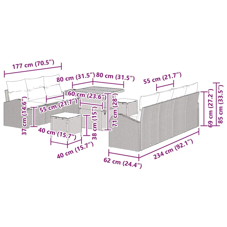 Ensemble de canapé de jardin avec coussin 10 pcs Noir - 15