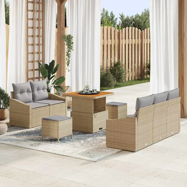 Ensemble de canapé de jardin 8 pcs Beige et Gris clair
