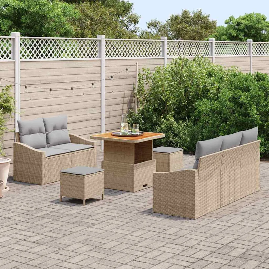 Ensemble de canapé de jardin 8 pcs Beige et Gris clair - 3