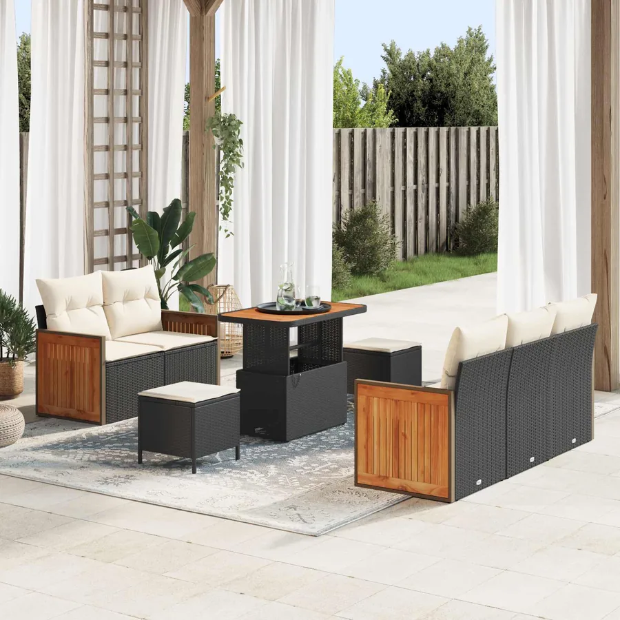 Ensemble de canapé de jardin avec coussin 8 pcs Noir et Crème