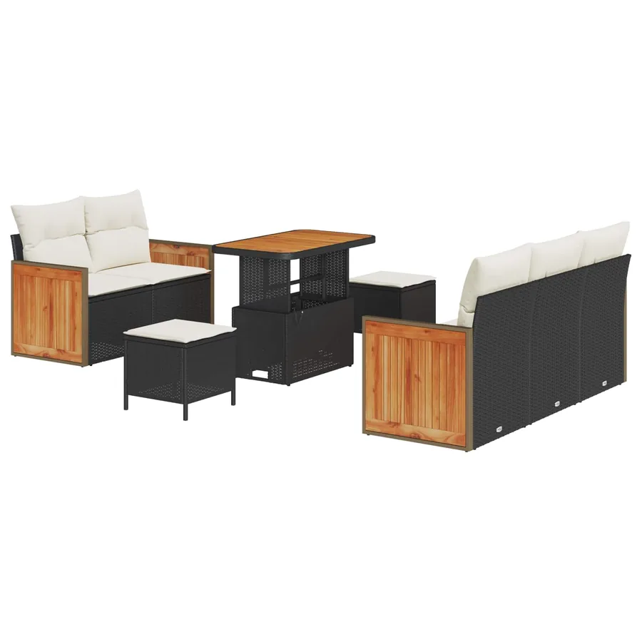 Ensemble de canapé de jardin avec coussin 8 pcs Noir et Crème - 2