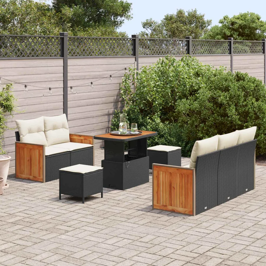 Ensemble de canapé de jardin avec coussin 8 pcs Noir et Crème - 3