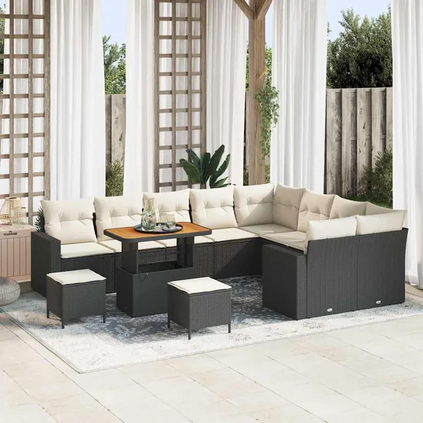 Ensemble de canapé de jardin 13 pcs Noir et Crème polyrotin
