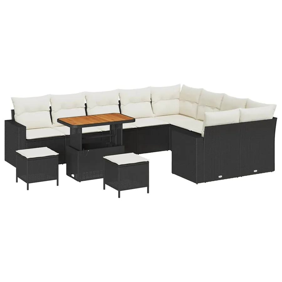 Ensemble de canapé de jardin 13 pcs Noir et Crème polyrotin - 2
