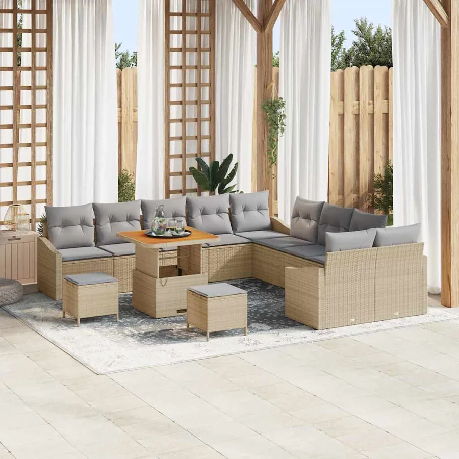 Ensemble de canapé de jardin 13 pcs Beige Poly rotin