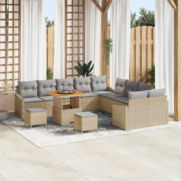 Ensemble de canapé de jardin 13 pcs Beige Poly rotin