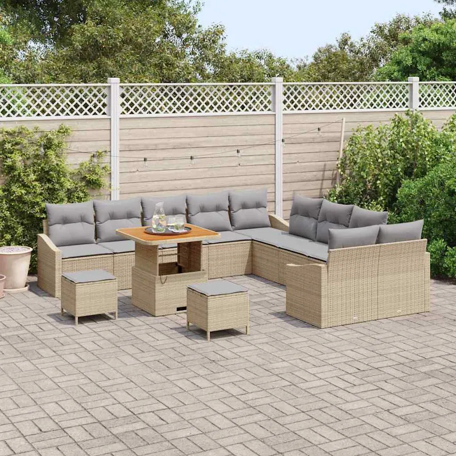 Ensemble de canapé de jardin 13 pcs Beige Poly rotin - 3