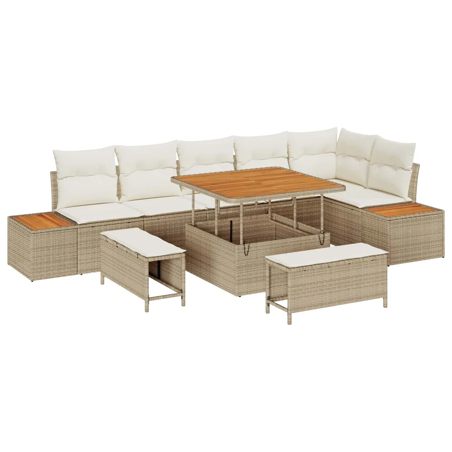 Ensemble de canapé de jardin avec coussin 9 pcs Beige et crème - 2