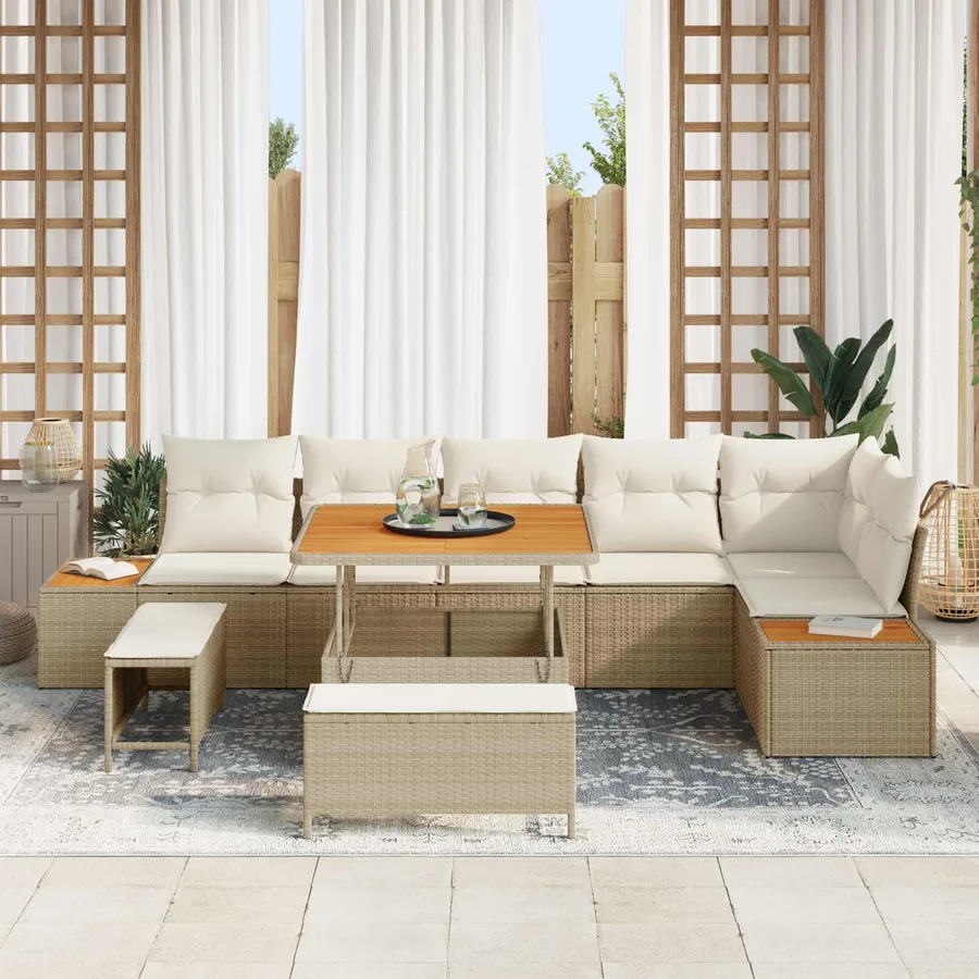 Ensemble de canapé de jardin avec coussin 9 pcs Beige et crème - 3