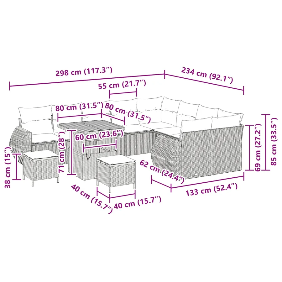 Ensemble de canapé de jardin 12 pcs Noir Poly Rattan - 18