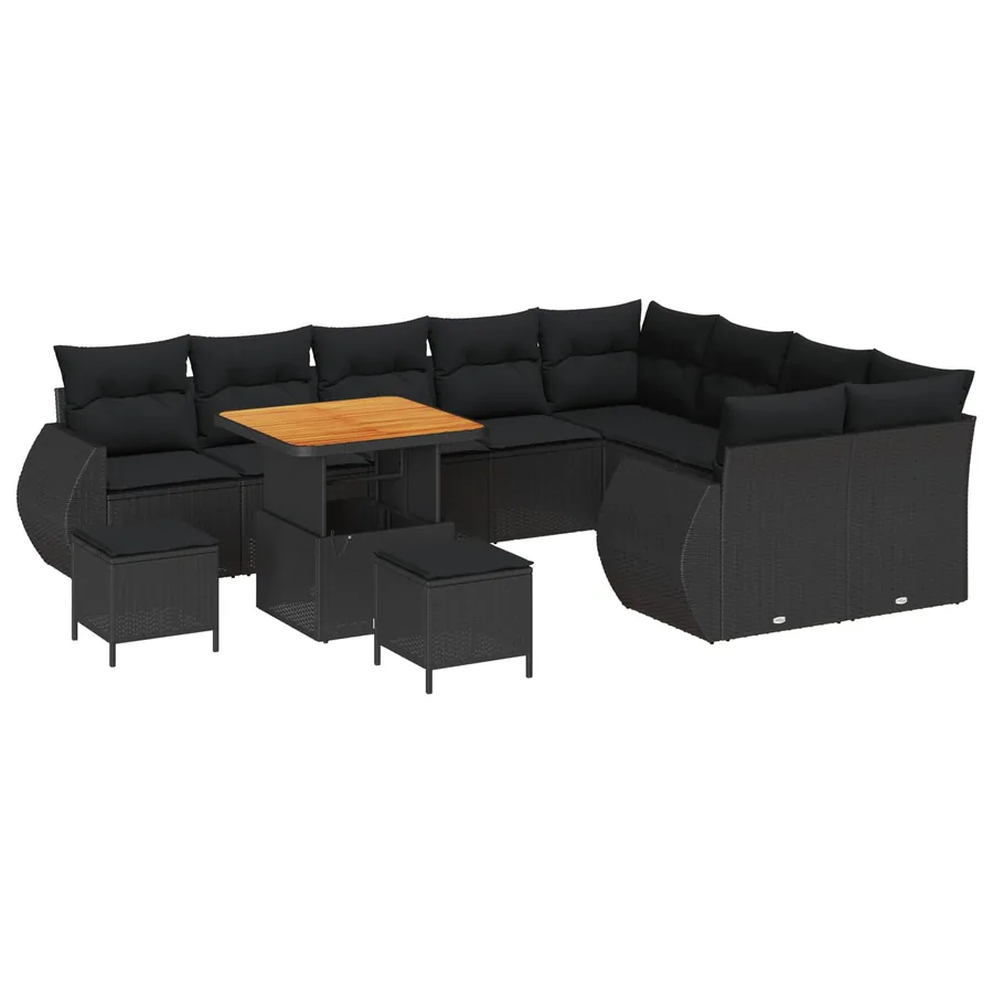 Ensemble de canapé de jardin 12 pcs Noir Poly Rattan - 2