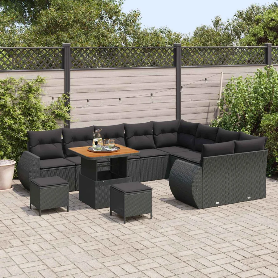 Ensemble de canapé de jardin 12 pcs Noir Poly Rattan - 3
