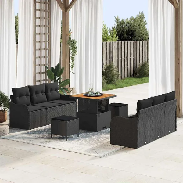 Ensemble de canapé de jardin avec coussin 9 pcs Noir