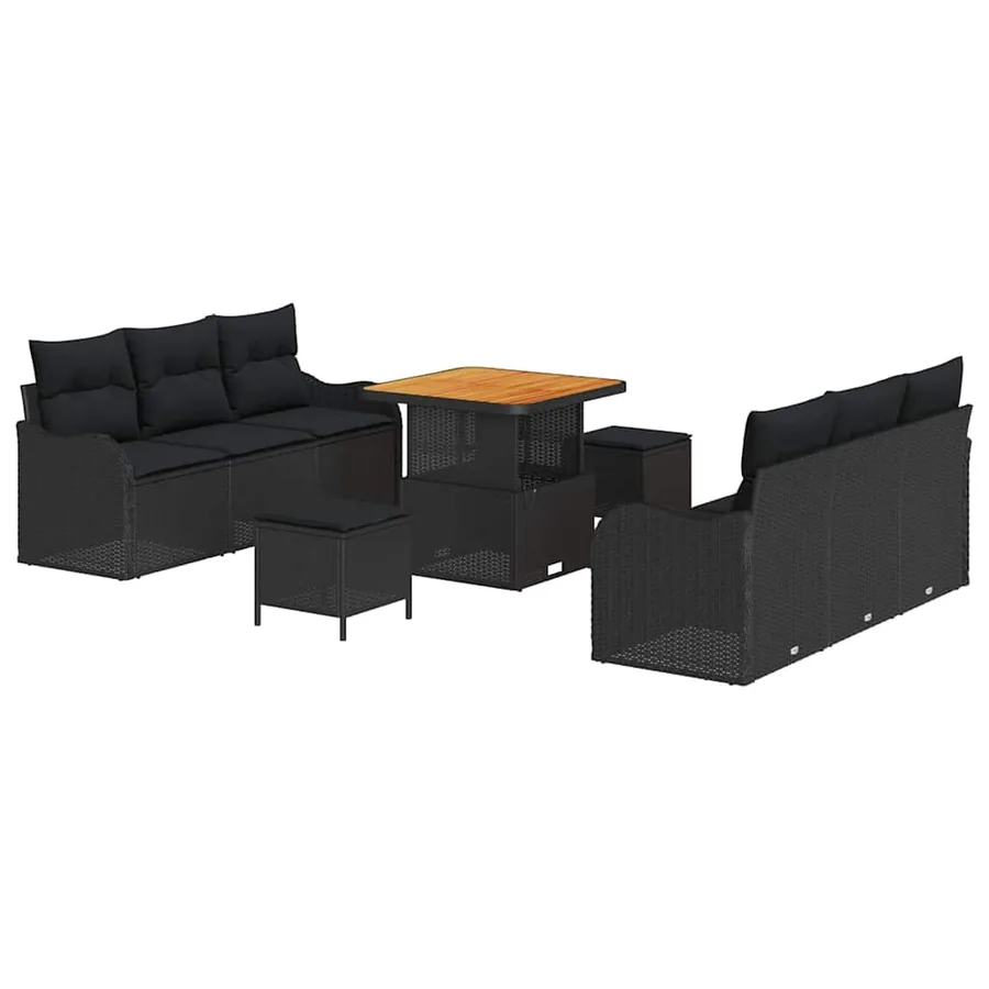 Ensemble de canapé de jardin avec coussin 9 pcs Noir - 2