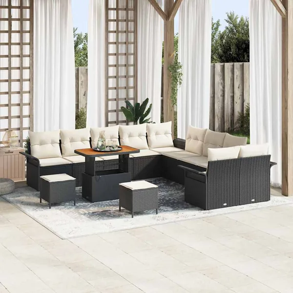 Ensemble de canapé de jardin avec coussin 13 pcs Noir et Crème
