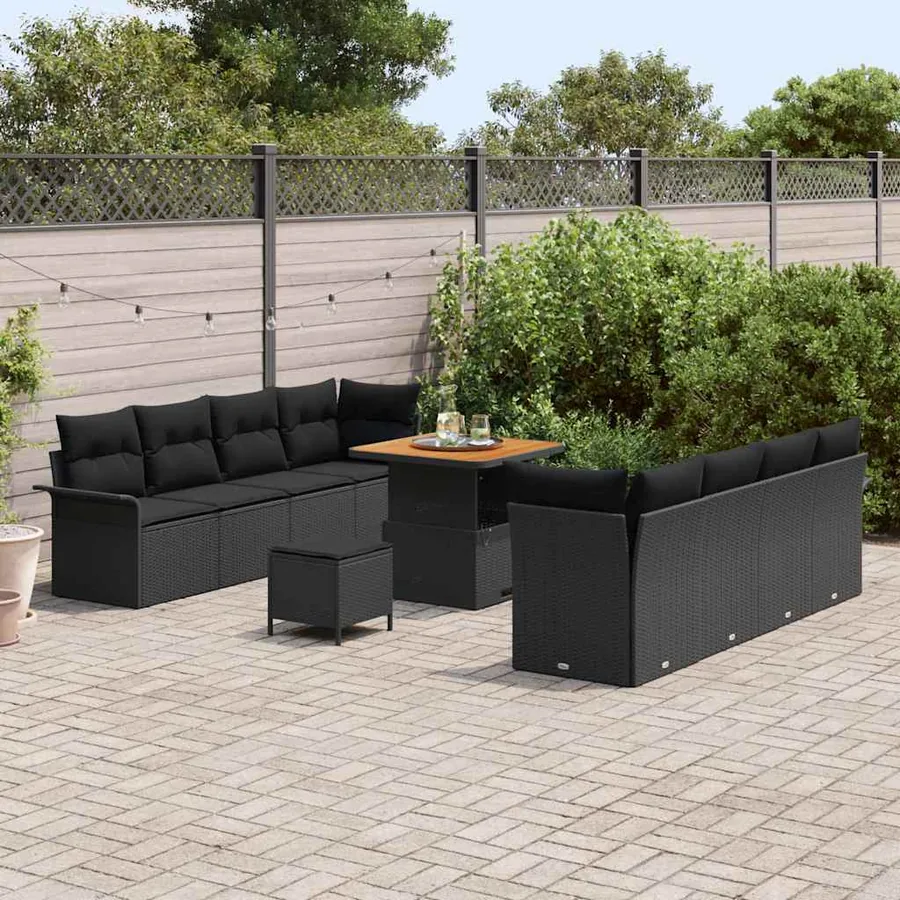 Ensemble de canapé de jardin avec coussin Noir 80 x 80 x 71 cm - 3