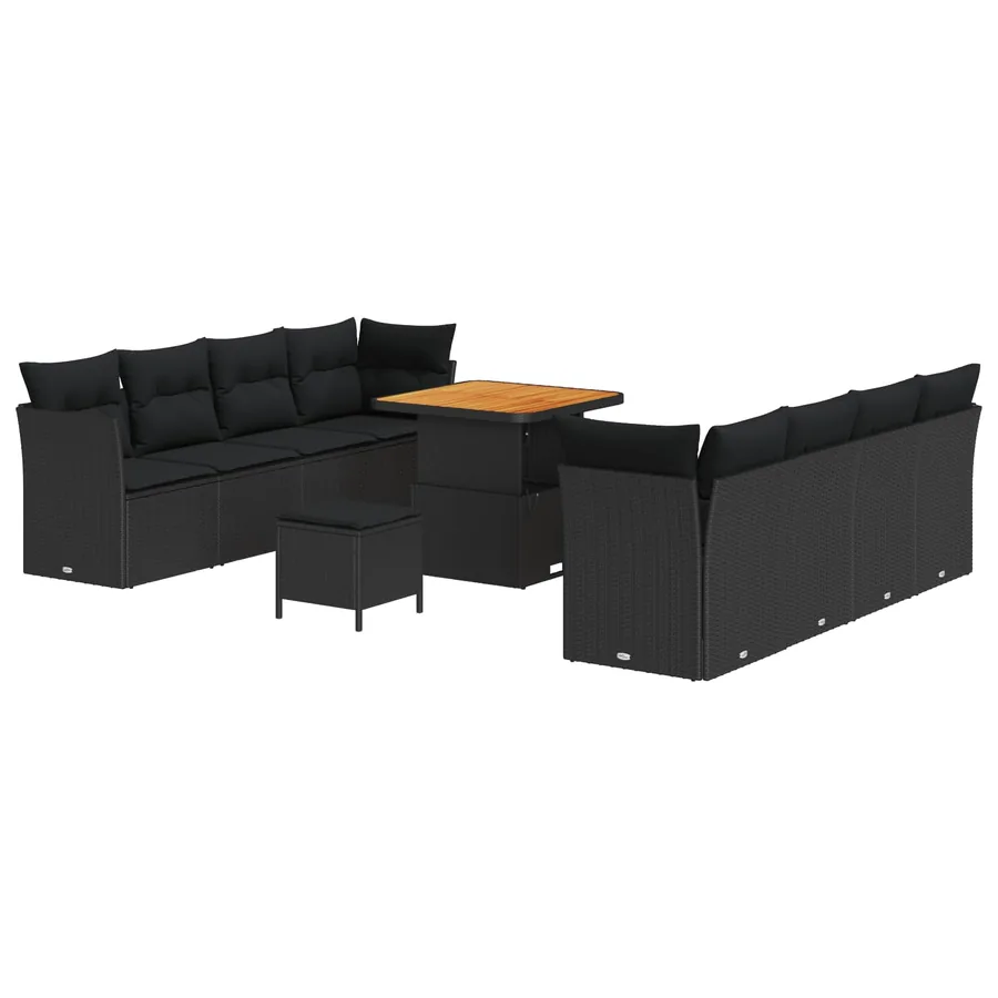 Ensemble de canapé de jardin avec coussin 11 pcs Noir polyrotin - 2