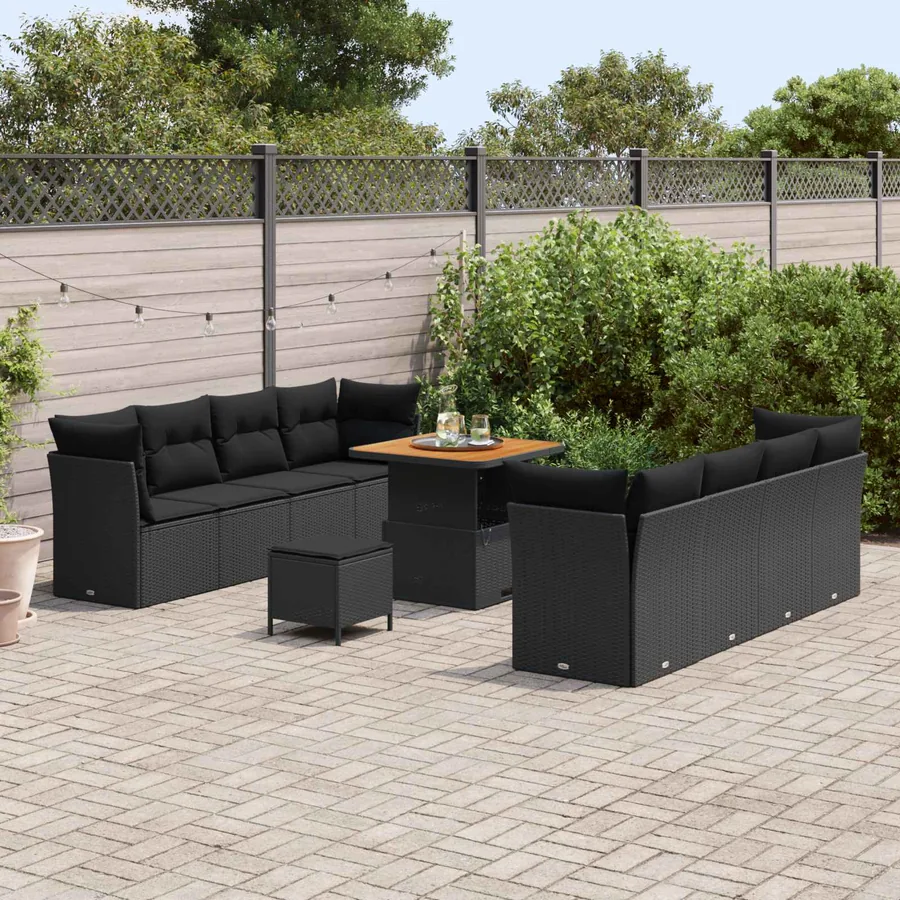 Ensemble de canapé de jardin avec coussin 11 pcs Noir polyrotin - 3