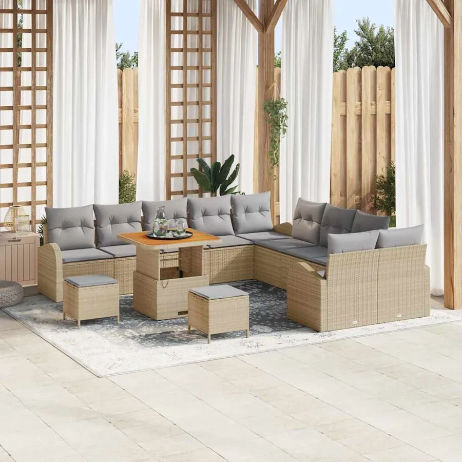 Ensemble de canapé de jardin 13 pcs Beige et Gris clair