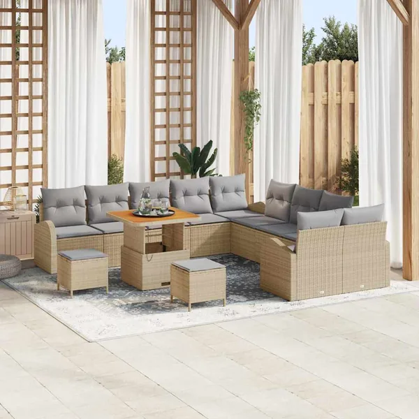 Ensemble de canapé de jardin 13 pcs Beige et Gris clair