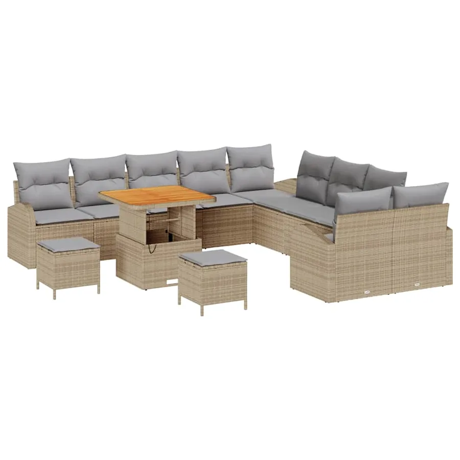 Ensemble de canapé de jardin 13 pcs Beige et Gris clair - 2