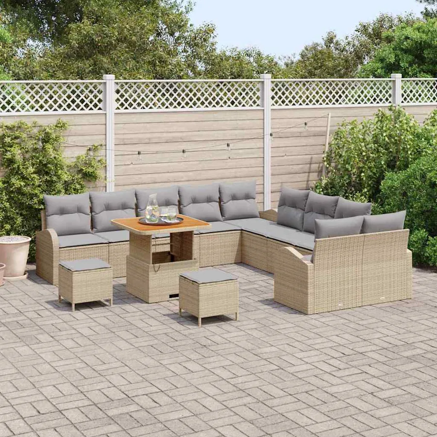 Ensemble de canapé de jardin 13 pcs Beige et Gris clair - 3