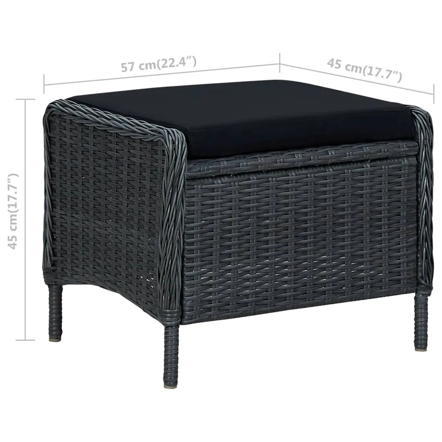 Salon de jardin 2 pcs avec coussins résine tressée gris foncé - 12