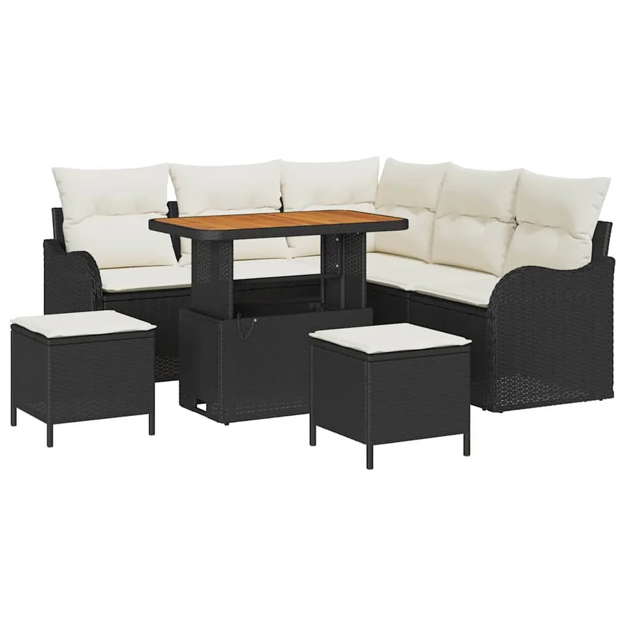 Ensemble de canapé de jardin avec coussin 8 pcs Noir et Crème - 2