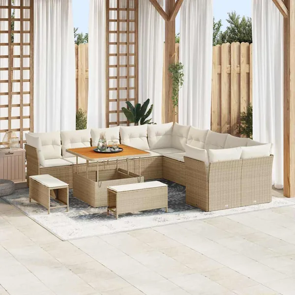 Ensemble de canapé de jardin 13 pcs Beige et crème polyrotin