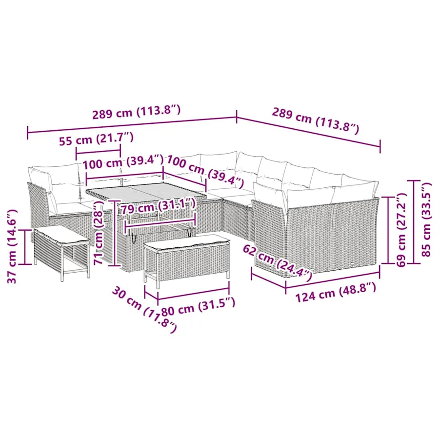 Ensemble de canapé de jardin 13 pcs Beige et crème polyrotin - 12