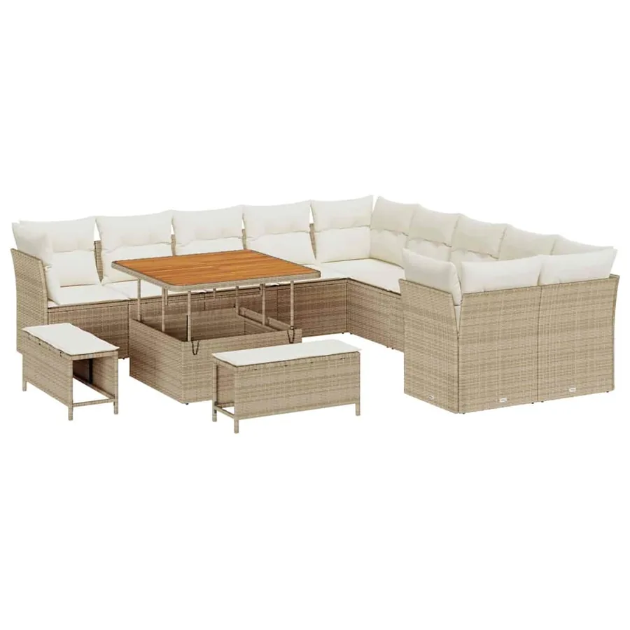 Ensemble de canapé de jardin 13 pcs Beige et crème polyrotin - 2