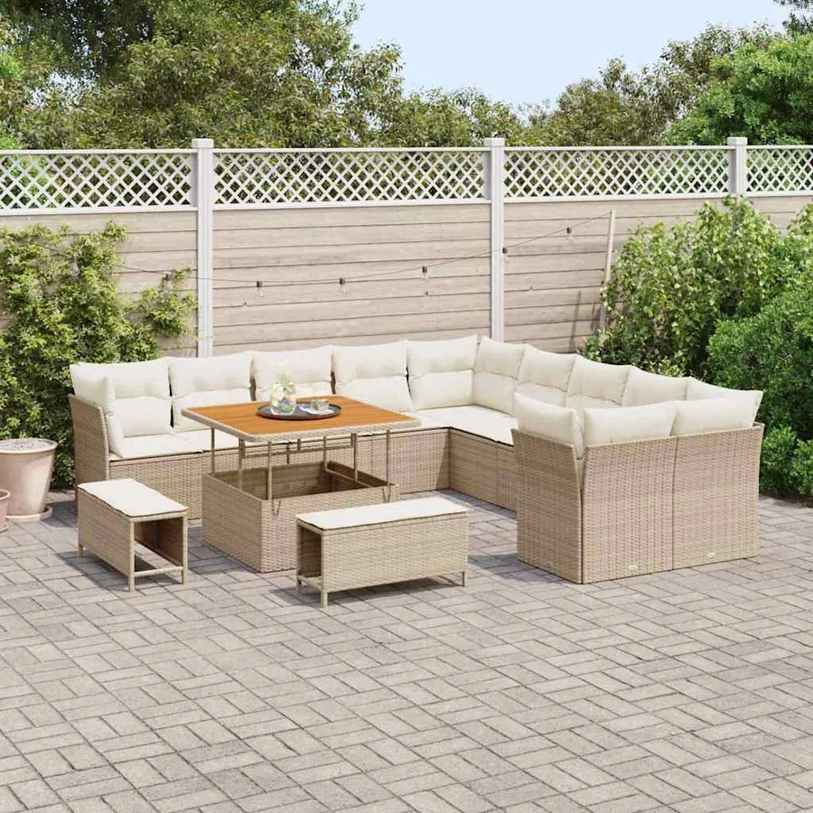 Ensemble de canapé de jardin 13 pcs Beige et crème polyrotin - 3