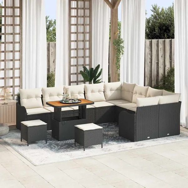 Ensemble de canapé de jardin avec coussin 12 pcs Noir et Crème