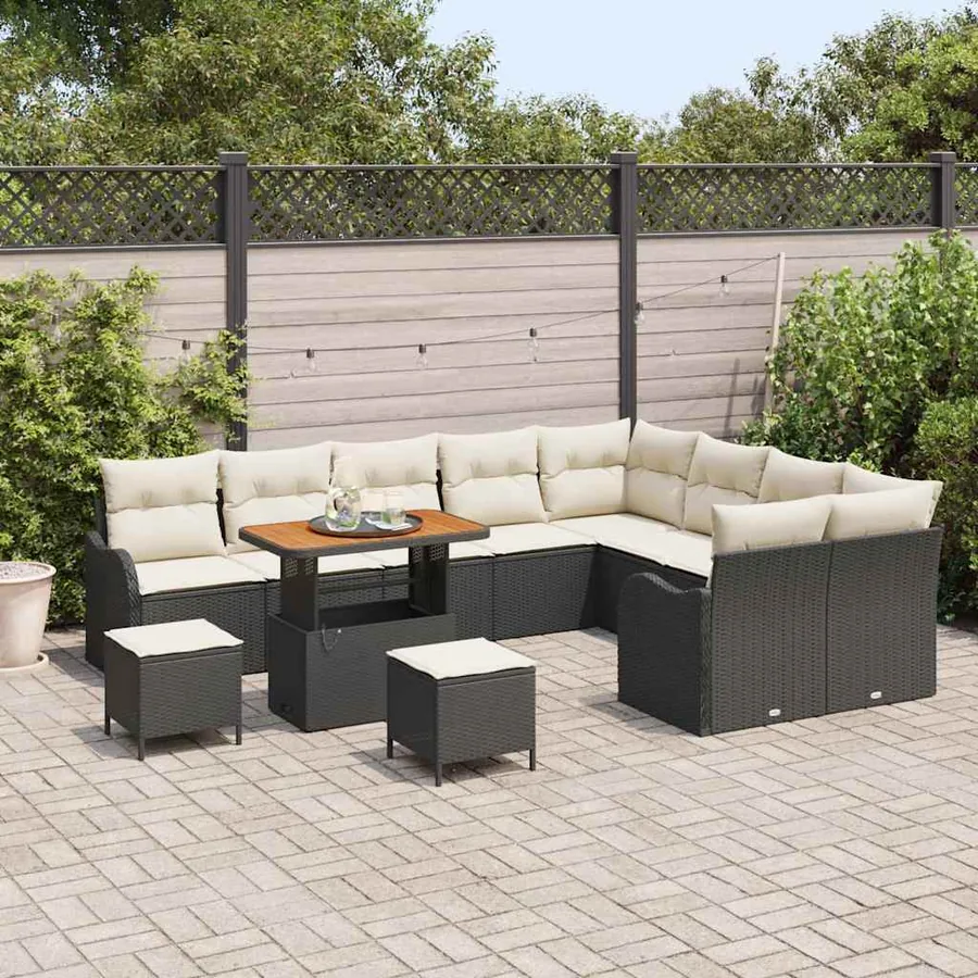 Ensemble de canapé de jardin avec coussin 12 pcs Noir et Crème - 3