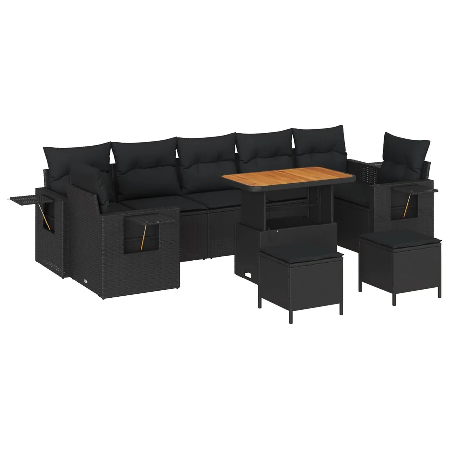 Ensemble de canapé de jardin avec coussin Noir polyrotin - 2