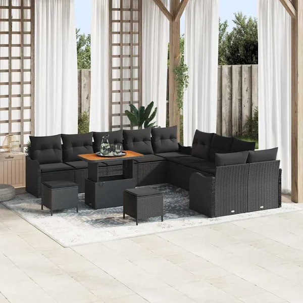 Ensemble de canapé de jardin avec coussin 13 pcs Noir