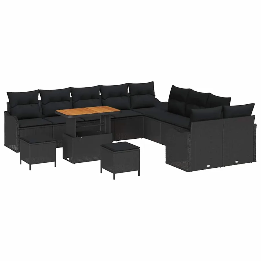 Ensemble de canapé de jardin avec coussin 13 pcs Noir - 2
