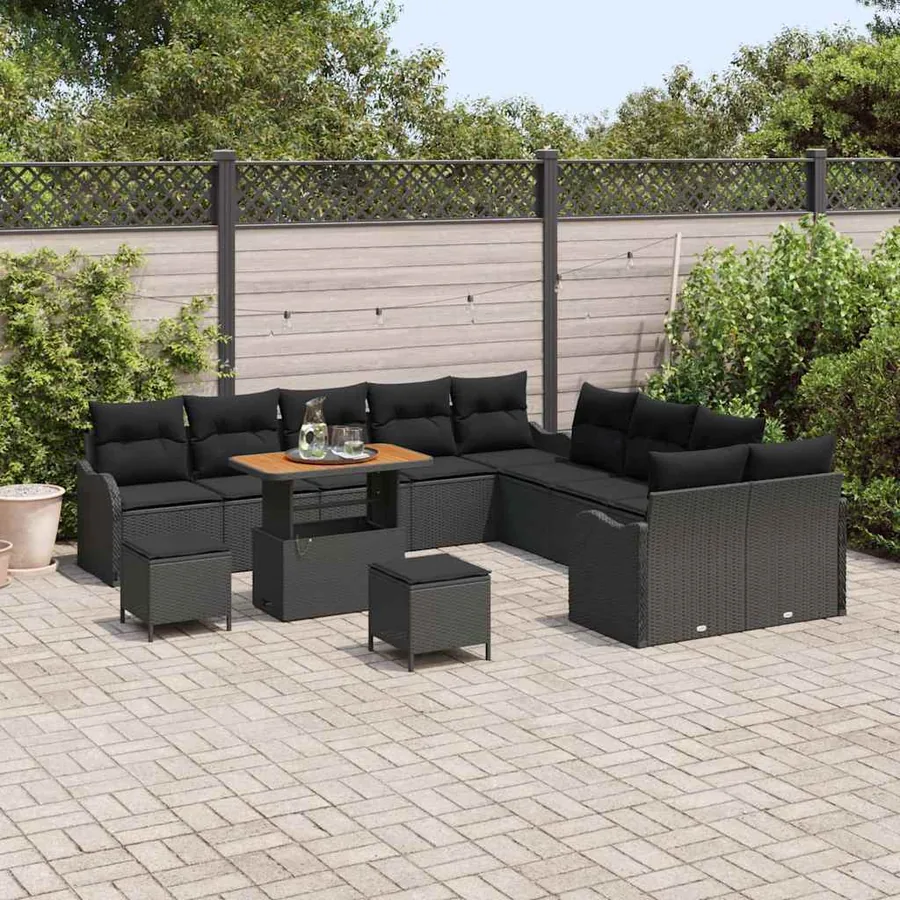 Ensemble de canapé de jardin avec coussin 13 pcs Noir - 3