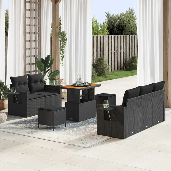 Ensemble de canapé de jardin avec coussin 10 pcs Noir polyrotin