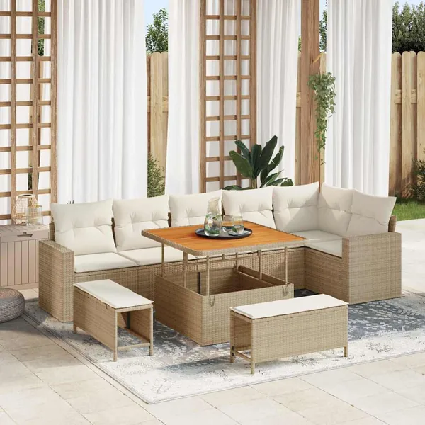 Ensemble de canapé de jardin 11 pcs Beige et crème polyrotin